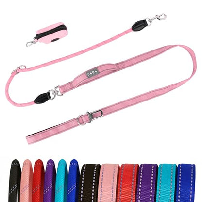 6FT Heavy Duty Dog Leash for Small Medium Large Dogs, Tangle Free Reflective Dog Training Leash with Double Handle, Seat Belt Buckle & Poop Bag Holder (Pink) - color: Pink, size: 6FT
