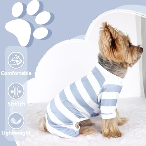 Dog Pajamas, Stretchy Puppy Jammies Onesie, Comfy Doggie Striped Pjs, Lightweight Soft Puppy Outfit, Dogs Clothes for Small Size Girl Boy(Light Blue,M) - color: Light Blue, size: Medium (Chest 16.9 in)