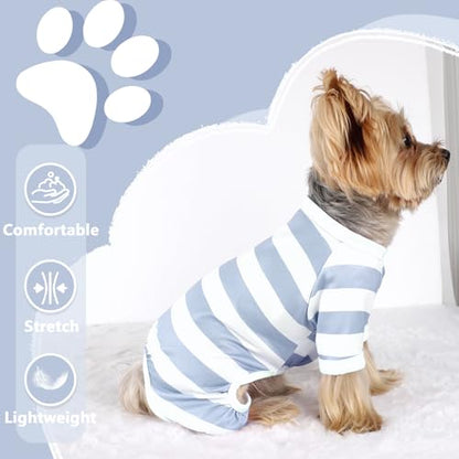Dog Pajamas, Stretchy Puppy Jammies Onesie, Comfy Doggie Striped Pjs, Lightweight Soft Puppy Outfit, Dogs Clothes for Small Size Girl Boy(Light Blue,M) - color: Light Blue, size: Medium (Chest 16.9 in)