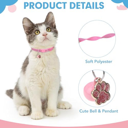 BINGPET Reflective Cat Collar Breakaway with Bells,3 Pack Kitten Collar for Girl Boy Cats with Cute Pendant Glow in The Dark,Adjustable 8''-11.8'',Pink - color: Reflective(Pink)-3pcs