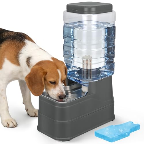 Automatic Dog Water Dispenser Gravity Stainless Steel Water Feeder Cat Waterer Feeder with Wide Mouth Bowl for Small Medium Dog Puppy Kitten (Filter &Ice Pack Included) 2.2Gallon Gray - color: Grey, size: 2.2Gallon/8L