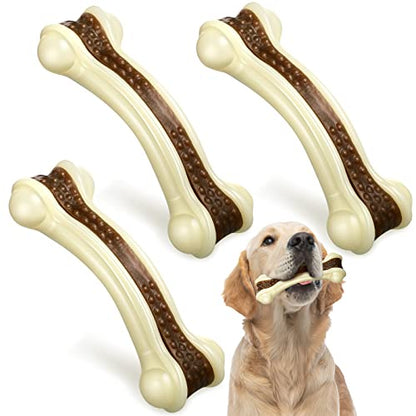 Sosation 3 Pack Chew Toys for Aggressive Chewers, Bone Toys Nylon Beef Flavor Dog Teething Toys for Large/Medium/Small Puppies Breeds(Large, Curved Bone) - size: Large, style: Curved Bone