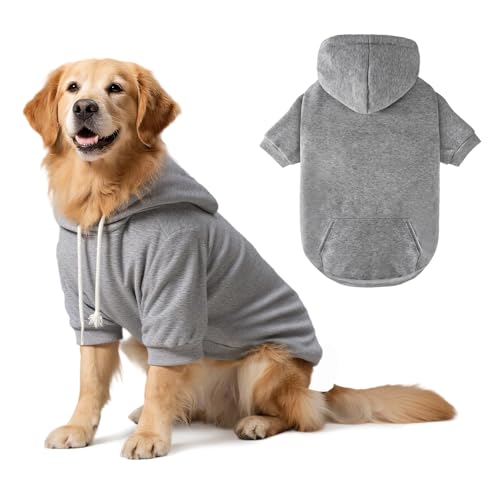 Dog Basic Hoodie Soft Dog Clothes Cold Weather Sweaters for Medium Large Dogs Cozy Fabric Warm Sweatshirt with Leash Hole for Boys (Grey, X-Large (35-55 lbs)) - color: Grey, size: X-Large (35-55 lbs)