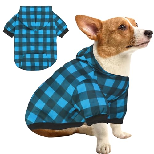 Plaid Dog Sweaters Hoodies Sweatshirts for Dogs Cats, Warm and Soft Cold Weater Coats for Christmas (Blue, Small) - color: Blue, size: Small