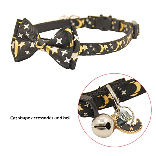 Bowtie Cat Collars Breakaway with Bell, Adjustable Cute Kitty Collars Safety Buckle Kitten Collar for Cat Puppy 7.5-11in (Black Moon) - color: Black Moon