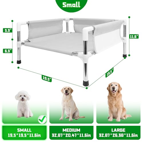 Makerfire Elevated Dog Bed, Raised Dog Sofa Bed for Small Dogs, Detachable Cooling Indoor/Outdoor Pet Cot with Non-Slip Feet, Polyester Cotton (19.5 “L x 19.5 ”W x 11.6 "H) - color: Grey-S (19.5'' L x 19.5'' W x 11.6" H)