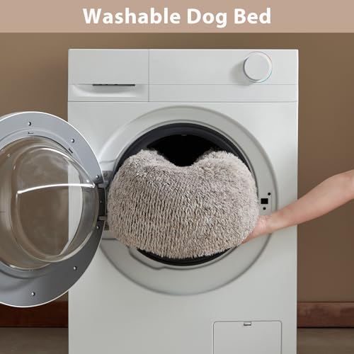 WNPETHOME Calming Dog Bed Cat Bed Donut, Faux Fur Pet Bed Self-Warming Donut Cuddler, Comfortable Round Plush Dog Beds (20 x 20 inch, Light Coffee) - color: Light coffee, size: 20"L x 20"W x 8"Th