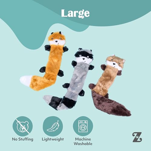 ZippyPaws Skinny Peltz - No Stuffing Dog Toy Pack to Keep Them Busy, for Medium and Large Dogs, Squeaky Pet Toys, Unstuffed Chew Toys, Soft Plush Variety Pack, Fox, Raccoon, and Squirrel - 18" - style: Variety Pack - Large (3-pack)