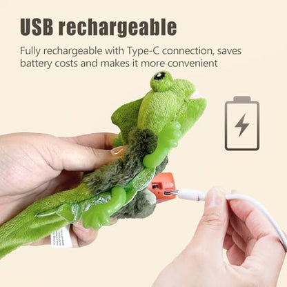 Migipaws Cat Toys, Touch Activated Flapping Chirping Lizard Kitten Toy with Catnip for Indoor Cats Kicker, Rechargeable (Green) - color: Green