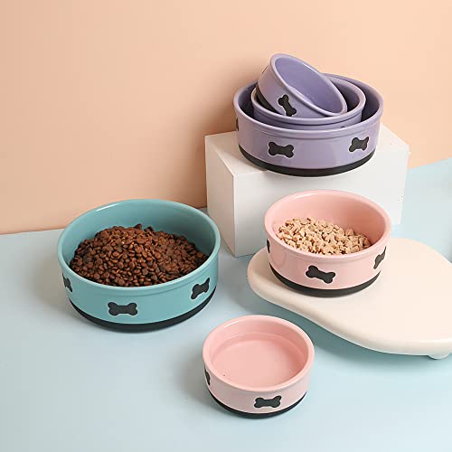 Sweejar Ceramic Dog Bowls with Bone Pattern, Dog Food Dish for Small Dogs, Porcelain Pet Bowl for Water 16 Fl Oz (Pink) - color: Pink, style: Bone Pattern,5.5"x 2.2"(16 Fl Oz)