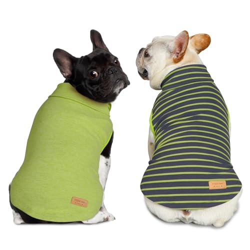 KYEESE 2Pack Dog Sweater Stretchy Dogs Clothes Soft Pets Clothes Warm Pet Coats Dog Sweaters for Small Dogs Male Turtleneck Small Pet Sweaters Pullover Pets Sweatshirt - color: 4# Stripe+Green, size: Large (12-18lbs)