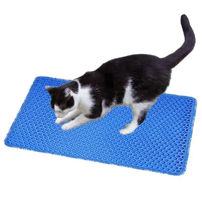 Cat Litter Mat for Pet Kitty Litter Box, Honeycomb Double Layer Cat Litter Box Mat, No Slip Cat Litter Trapping Mat, Urine and Water Resistant, Scatter Control, Washable Easy Clean, Blue - color: Blue