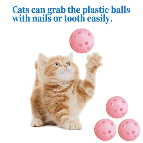 12Pcs Cat Ball Toy, Low Noise No Bells Holey Plastic Cat Balls, Funny Interactive Cats Toys for Indoor Cats, Firm Toy Balls for Kitten Puppy Ferret Bird (1.65", Pink) - color: Pink, 12/Pack