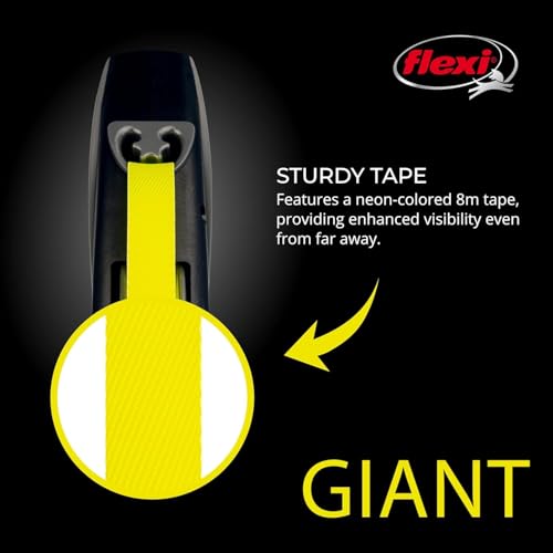 FLEXI Giant Tape Retractable Dog Leashes for Large Dogs Upto 110 lbs. – 26 ft., Black | Tangle Free Pet Walking Leash with One-Handed Brake, Pause, Lock | German Quality Product - color: Black, size: Large - 26 feet