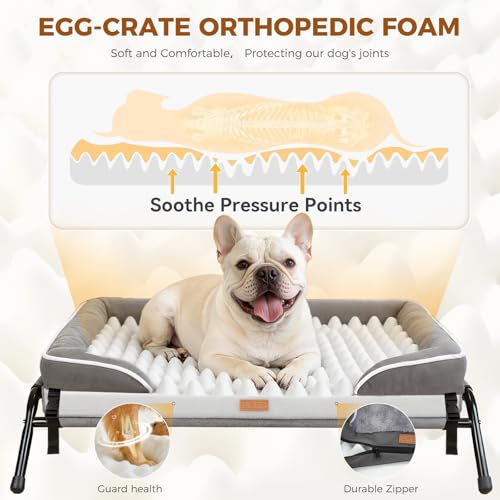 Outdoor Elevated Dog Beds for Small Dogs, Portable Indoor & Outdoor Cooling Raised Cot Pet Hammock Bed with Skid-Resistant Feet, Frame with Breathable Mesh - size: 31.7"L x 26.4"W x 8.7"Th