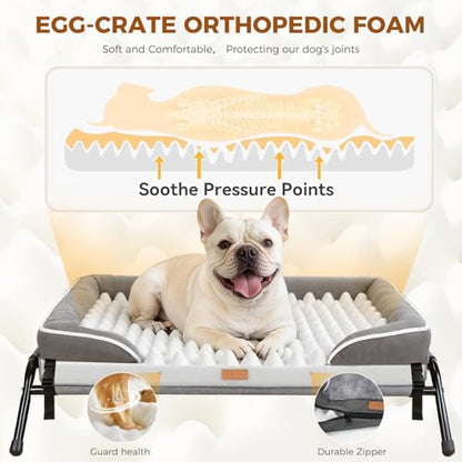 Outdoor Elevated Dog Beds for Small Dogs, Portable Indoor & Outdoor Cooling Raised Cot Pet Hammock Bed with Skid-Resistant Feet, Frame with Breathable Mesh - size: 31.7"L x 26.4"W x 8.7"Th