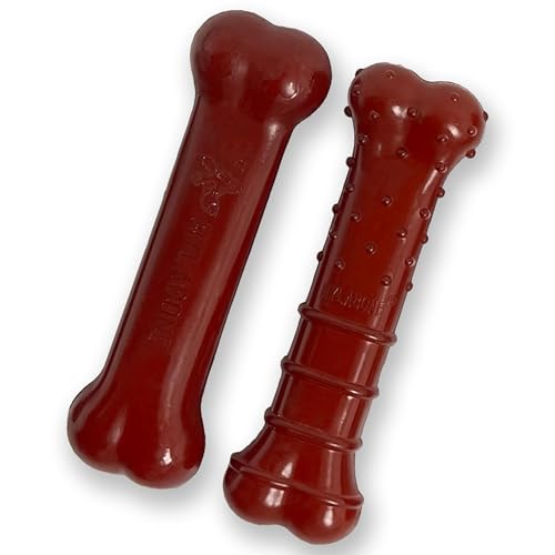Nylabone Original & Textured Bone Power Chew Toy for Dogs, Durable & Tough Dog Toys for Aggressive Chewers, Basted Blast Bacon and Steak Flavor, Small Dogs - Up to 25 lbs, 2 Pack - size: Small