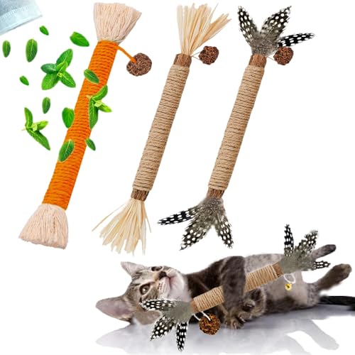Cat Toys 3Pack Silvervine Chew Stick Kitten Treat Catnip Toy Kitty Natural Stuff Catnip Matatabi for Cleaning Teeth Indoor Dental Snack Interactive - size: 3Pack