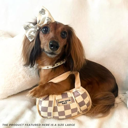 Haute Diggity Dog Chewy Vuiton Handbag Plush Squeaky Dog Toy, Soft Durable Designer-Inspired Stuffed Puppy Chew Toys for Small & Medium Dogs, Machine-Washable (Tan Checker) Large - color: Brown Handbag, size: Large