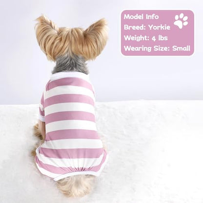 Dog Pajamas, Stretchy Puppy Jammies Onesie, Comfy Doggie Striped Pjs, Lightweight Soft Puppy Outfit, Dogs Clothes for Small Size Girl Boy(Light Pink,XS) - color: Light Pink, size: X-Small (Chest 12.2 in)