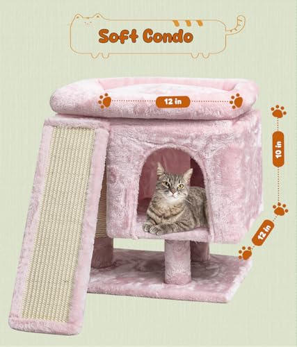 SYANDLVY Small Pink Cat Tree with Perch for Indoor Cats, Cat Tower with Scratching Post, Modern Activity House for Large Cats, Condo with Board, Kittens Cave - color: Pink