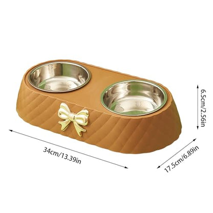 Functional Double Dog Cats Bowls, Removable Dog Bowl Set, Cute Stainless Steel Bowl with Non-Spill Plastic Mat for Rabbit Puppy Cats Small Medium Dogs Water ＆ Food (Coffee) - color: Coffee