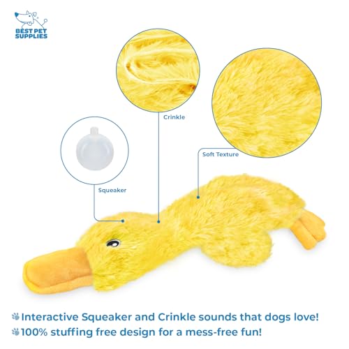 Best Pet Supplies Interactive Squeaky Dog Chew Toy, Ideal Dog Toys for Chewers, Small, Medium & Large Dogs, and Fetch Lovers - Crinkle Duck (Yellow), Large - color: Crinkle Duck (Yellow), size: Large