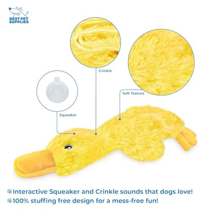 Best Pet Supplies Interactive Squeaky Dog Chew Toy, Ideal Dog Toys for Chewers, Small, Medium & Large Dogs, and Fetch Lovers - Crinkle Duck (Yellow), Large - color: Crinkle Duck (Yellow), size: Large