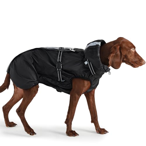 Dog Raincoat XL, Waterproof Rain Jacket for Dogs with Adjustable Built-in Harness & Back Zipper, Reflective Strip, Removable Hood,for Rainy Walks, Muddy Roads or After-Bath Outings - Black - color: Black, size: X-Large