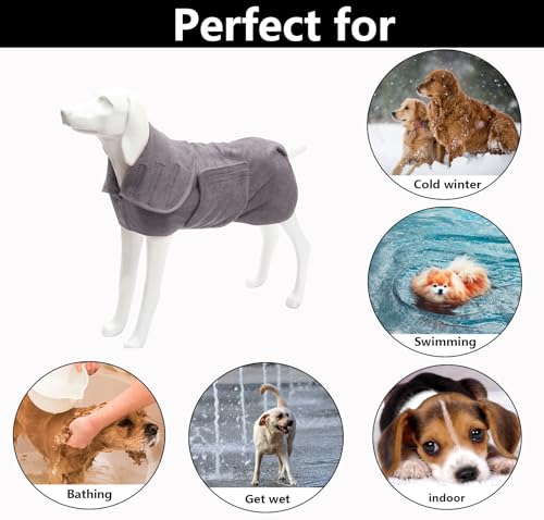 Geyecete Dog Drying Coat - Fast Drying Dog Bath Robe Towel - Microfibre Super Absorbent, Luxuriously Soft - Gray - S - color: Gray, size: Small