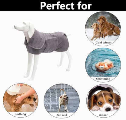 Geyecete Dog Drying Coat - Fast Drying Dog Bath Robe Towel - Microfibre Super Absorbent, Luxuriously Soft - Gray - S - color: Gray, size: Small