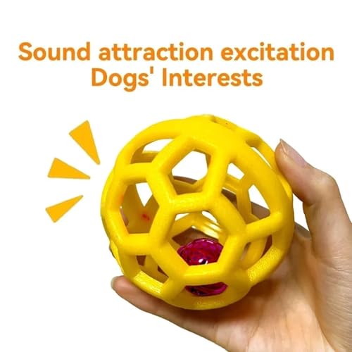 Dog Chew Toys with Bell Sound, 3 Rubber Bouncy Ball for Medium/Large Dogs, Interactive Fetch Ball Teeth Cleaning&Training, Hollow Design with Internal Bells (Orange) - color: Orange