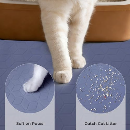 31" x 22" Cat Litter Mat, Waterproof & Anti-Skid Litter Box Mat for Scatter Control, Silicone Litter Pads Trapping Mess Around Litter Box with Raised Edges, Easy Clean Pad