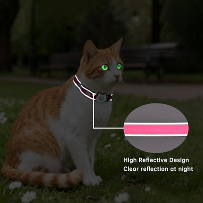 Cat Collar with Bells Reflective Cat Collars Breakaway with Oxford Cloth Soft Padding Adjustable Kitten Collar with QR Code（Hotpink） - color: Hotpink