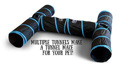 Feline Ruff Premium 3 Way Cat Tunnel. Extra Large 12 Inch Diameter and Extra Long. A Big Collapsible Play Toy. Wide Pet Tunnel Tube for Other Pets Too! (3 Way Two Pack + Teaser Wand!) - color: 3 Way Two Pack + Teaser Wand!