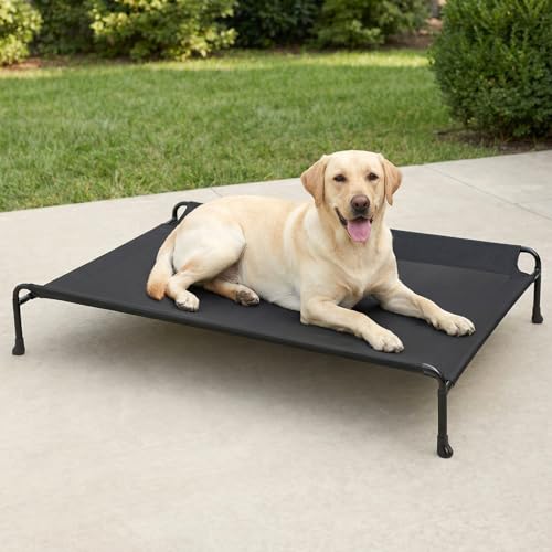 Veehoo Outdoor Dog Bed, Raised Dog Beds for Large Dogs, Elevated Dog Bed with Headrest, Washable Cooling Pet Cot with Non-Skid Feet, Breathable Pet Hammock for Indoor or Camping, 41", Black - color: Black, size: 41.0"L x 27.0"W x 10.0"Th