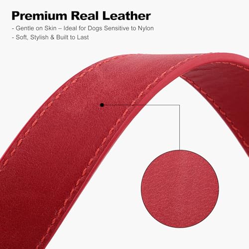 Plutus Pet Genuine Leather Dog Collar – Adjustable Pet Collar with Quick Release Metal Buckle, Soft Real Leather for Small Medium Large Dogs, Heavy Duty & Skin-Friendly (Red, XS) - color: Red, size: XS