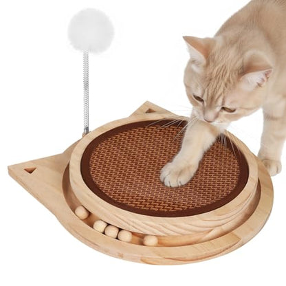 Natural Sisal Cat Scratcher with Ball, Round Kitten Scratching Pad Track and Spring Cat Toy Interactive Cat Toys for Indoor Cats Kitten Toys Enrichment Puzzle Play Exercise