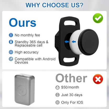 Smart Pet Tracker for Collar - Dog Trackers Pet Location Tracker with Holder, No Monthly Fee, Anti-Lost Tracking Device for Pets, Luggage, Bag Straps, Compatible with Google Android Only(Not for iOS) - color: Black