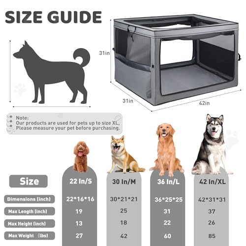 MEGHNA Dog Crate Portable Collapsible Lightweight Soft Sided Folding Travel Dog Kennel Double Door Collapsible 620D Oxford Fabric Cage (Grey, Extra Large) - size: Extra Large