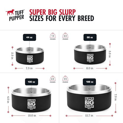 Tuff Pupper Heavy Duty Insulated Dog Bowl | Double Wall Stainless Steel Dog Food Dish | Non-Slip Spill Proof Dishwasher Safe Cat Bowl | Water Dish for Feeding Large Medium Small Pets (188oz, Black) - color: Epic Black, size: 188oz