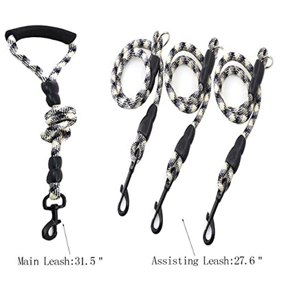 3 Dog Leash - Padded Handle, 360° Swivel Multiple Dog Leash No Tangle, Lead for Medium Large Dogs, Walking & Training Double Dogs (Black White) - color: Black White