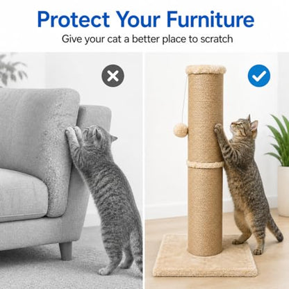 Sisal Cat Scratching Post for Indoor Cats & Kittens, 5.5" Diameter Heavy Duty Vertical Scratcher, 32 Inch Extra Tall Furniture Protector with Stable Base, Yellow - color: Cylinder Yellow