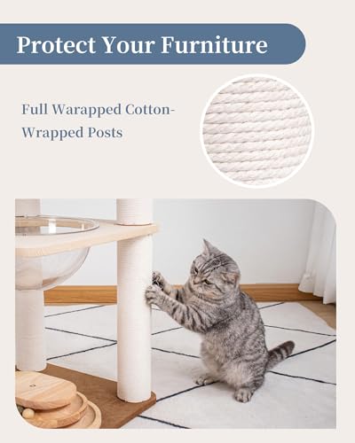 Modern Cat Tree for Large Cats, Modern Cat Tree Tower with Wide Shelves Cotton Scratching Posts, Super Sturdy Base, Cozy Perches, and Interactive Toys for Indoor Kittens 31-Inch - color: S81D