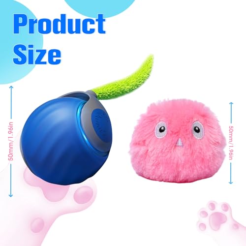 2 Pcs Speedy Tail, Interactive 2.0 Cat Toy Ball for Indoor, Automatic Speedy Sprint Balls and Chirping Ball, Self Play Hunting Rolling Kitty Kitten Catnip Exercise Toys - color: Blue+Pink
