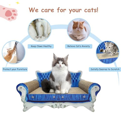 Luxury Cardboard Cat Scratcher Sofa Bed, Couch Shaped Cat Scratching Board, Scratch Lounge with Catnip, Scratcher for Indoor Cats Kittens Kitties - color: Blue Crown
