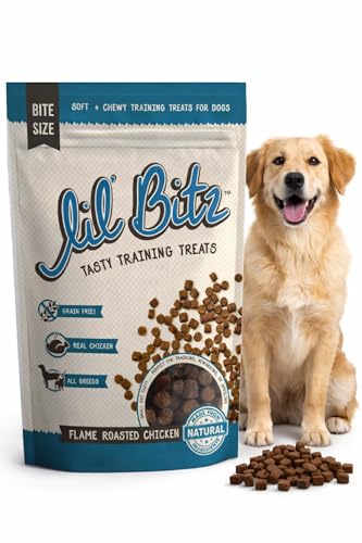 Lil' Bitz Soft & Chewy Training Treats for Dogs, Bite Size Reward Treats for Training & Positive Reinforcement, Grain Free Treats Made with Real Chicken, Flame Roasted Chicken Flavor, 4 oz Bag - size: 4 Ounce (Pack of 1)