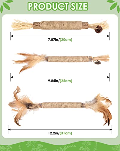 TINDTOP Silvervine Sticks for Cats with Natural Feather, Catnip Chew Toys for Kittens Teeth Cleaning, Increase Appetite, Calm Cat Anxiety and Stress, Cat Dental Toy (3 Pack) - color: 3 Pack