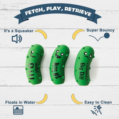 Squeaky Dog Toys, Soft Latex Rubber Squeaky Ball for Small Dogs Puppies, Cute Bounce Squeak Crunchy Pickle Pet Dog Toy - color: Crunchy Pickle - 3 Pack, size: Small