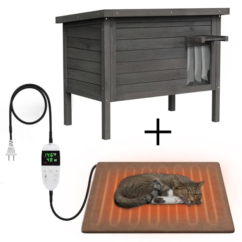 GDLF Outdoor Feral Cat House Heated Cat Shelter with 100% Insulated All-Round Foam Weatherproof for Multiple Felines 34.5"X21.5"x27.2" - style: Heated Feral Cat House